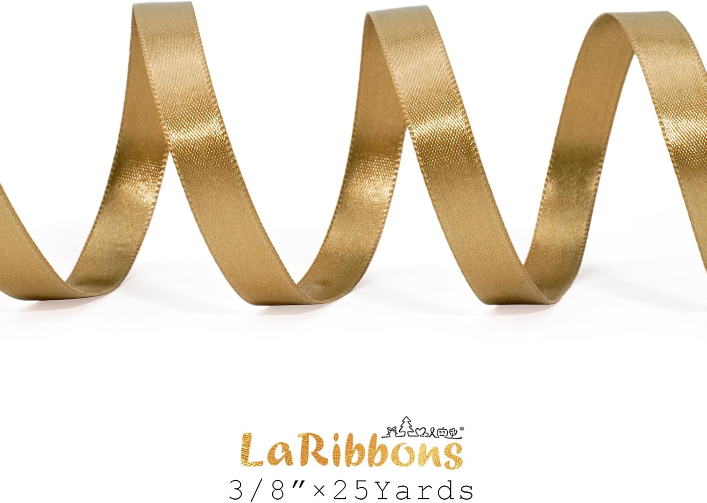 LaRibbons Pale Gold Satin Ribbon 3/8 Inch 25 Yards Luxury Double Faced Gold Silk Ribbon for Flower Bouquet Crafts Gift Wrapping Wedding Party Decoration