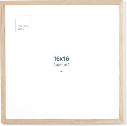 Opposite Wall - 16x16 in - Natural Solid Oak Wood Picture Frame - Lightweight, Versatile & Shatterproof - Wall Hanging Poster or Photo Frame - Wall Decor for Office, Gallery & Home