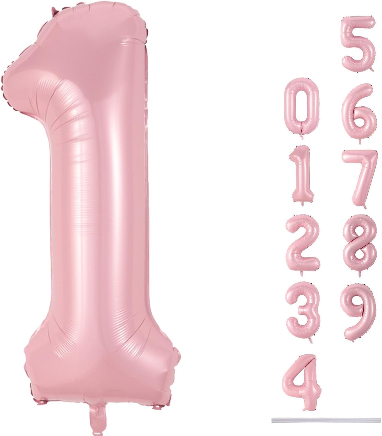 Pastel Pink 1 Balloons, 40 Inch Giant Light Pink Helium Foil Number 0-9 for Girls, Self Inflating 1st Birthday Balloon for Women Anniversary Baby Shower Princess Party Decorations Supplies