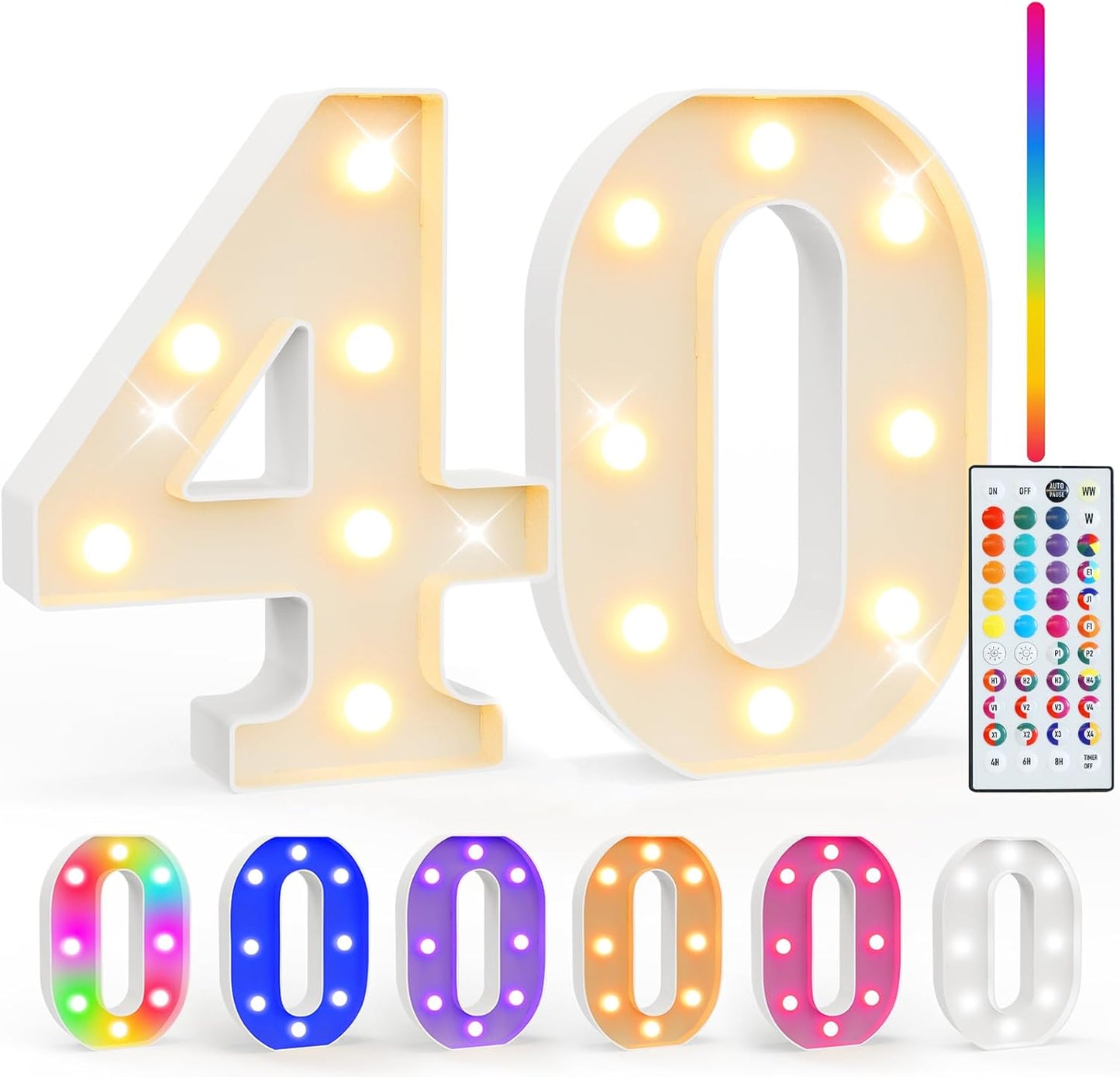 Pooqla 40th Birthday Decorations for Her Him, 35 Colors LED Light Up Numbers with Remote, Multicolor Marquee Numbers 40 Sign for Party Wedding Anniversary Decor 40th Birthday Gift, Number 40