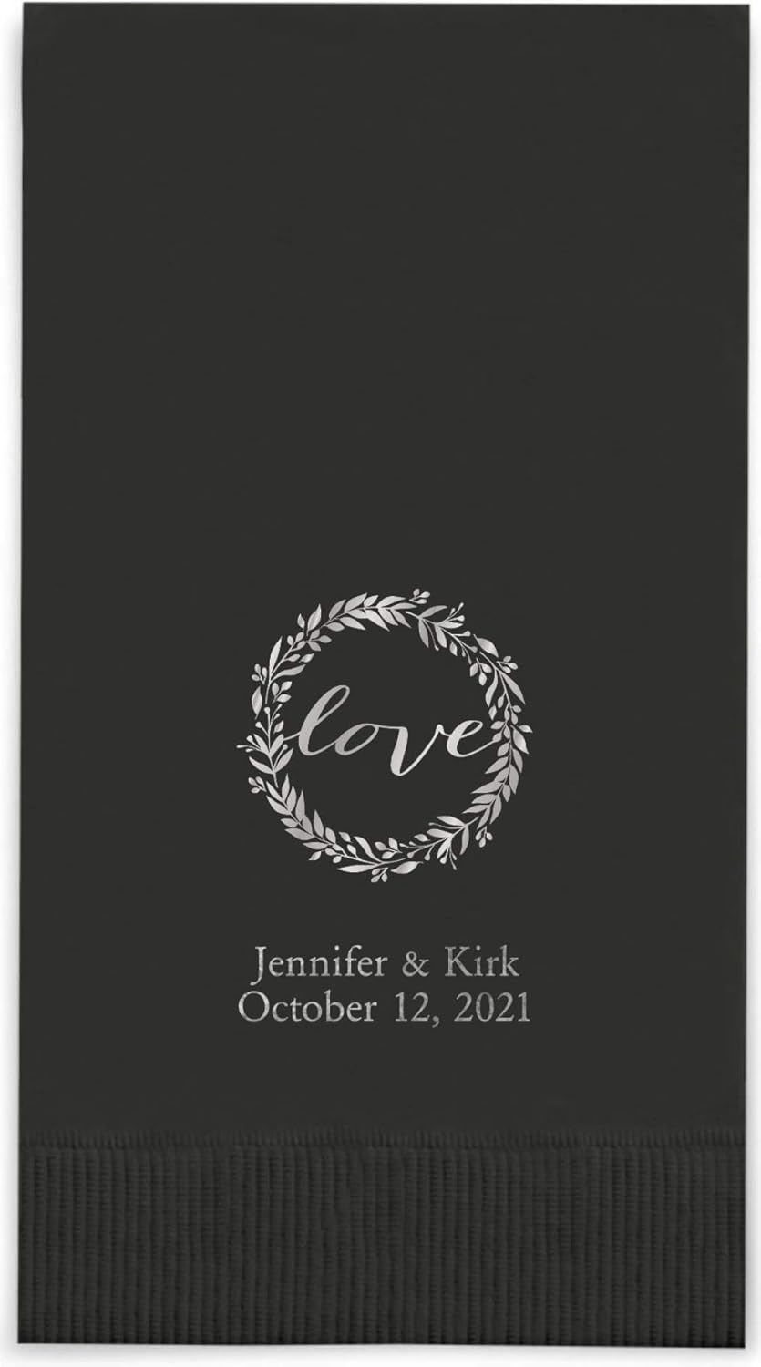 Weddingstar Personalized Printed Paper Napkins 3-Ply 40 Pack Dinner - Rectangular Fold Black