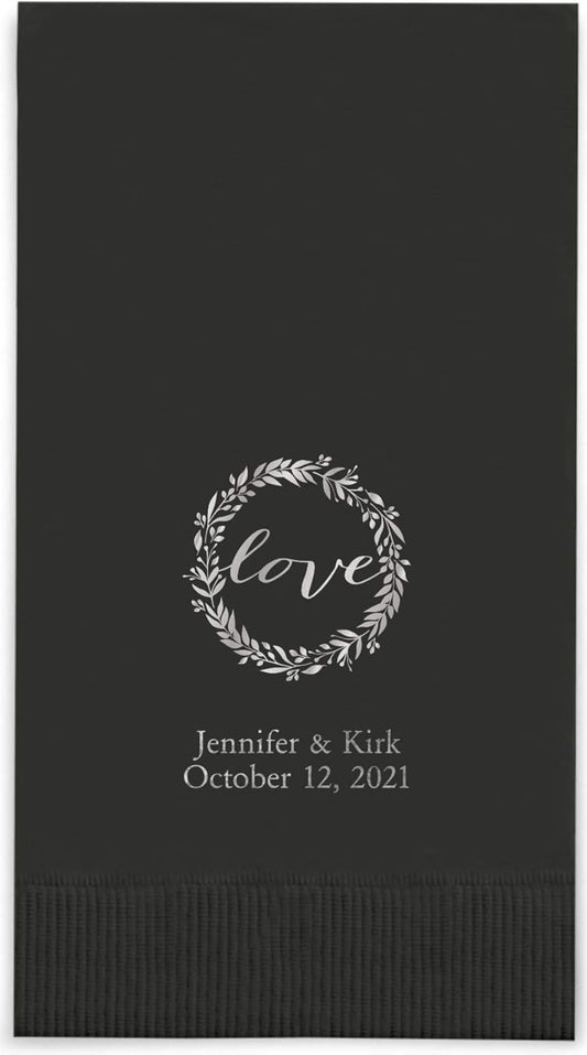 Weddingstar Personalized Printed Paper Napkins 3-Ply 40 Pack Dinner - Rectangular Fold Black