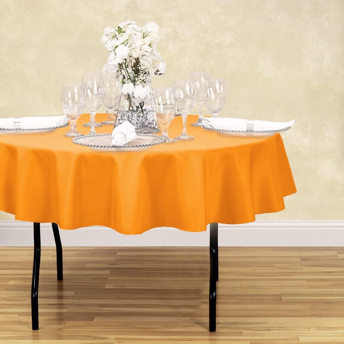 LinenTablecloth 70-Inch Round Polyester Tablecloth Pumpkin