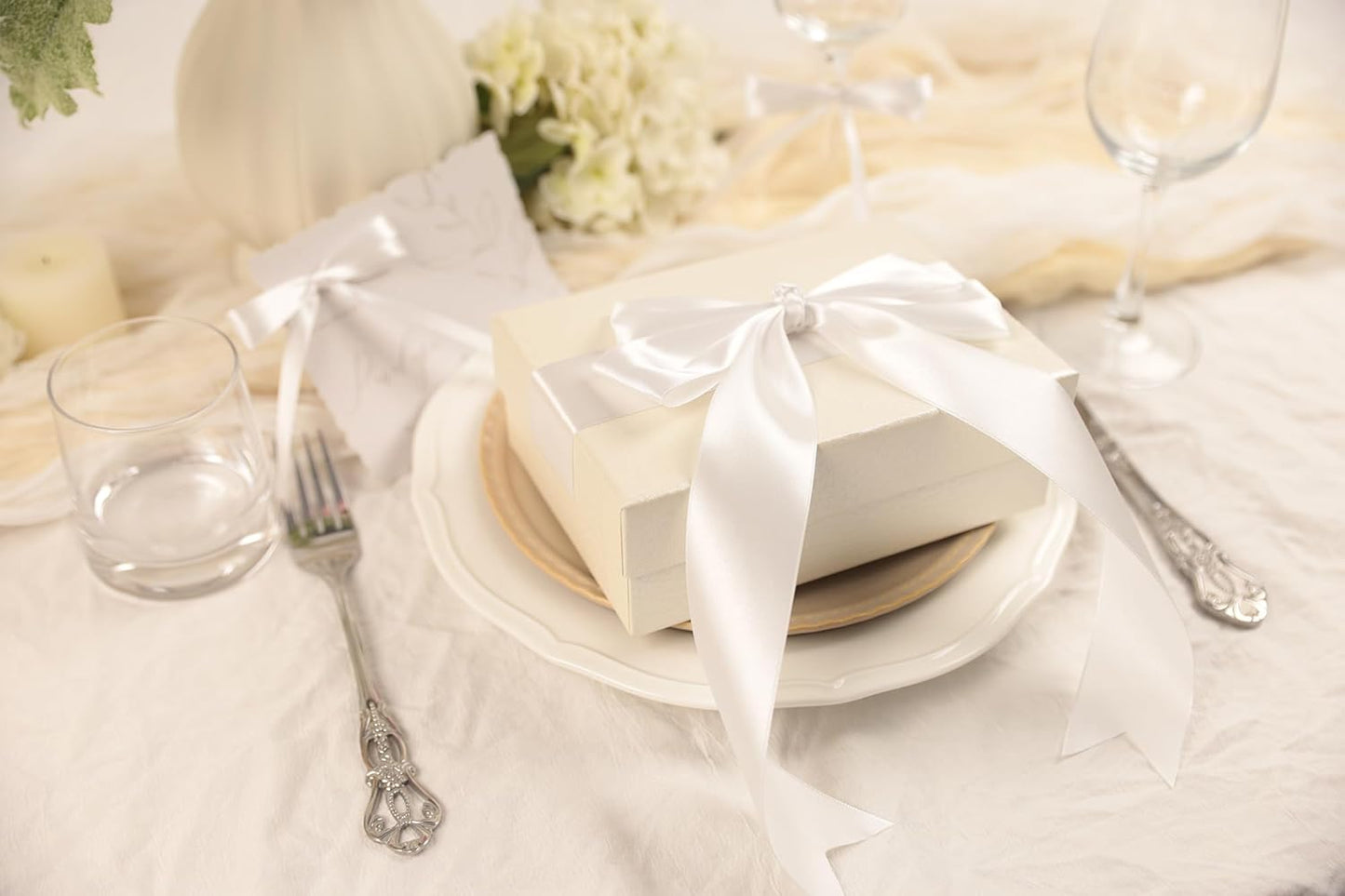 White Satin Ribbon 1-1/2 inch X Continuous 50 Yards, Single Face Polyester Ribbon Perfect for Gift Wrapping, Flower Bouquet, Wedding Decor, Crafts, Bow Making, Sewing and More