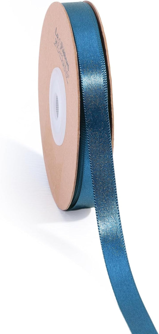 LaRibbons Navy Satin Ribbon 3/8 Inch 50 Yards Thin Luxury Double Faced Blue Silk Ribbon for Flower Bouquet Crafts Gift Wrapping Wedding Bow Decoration