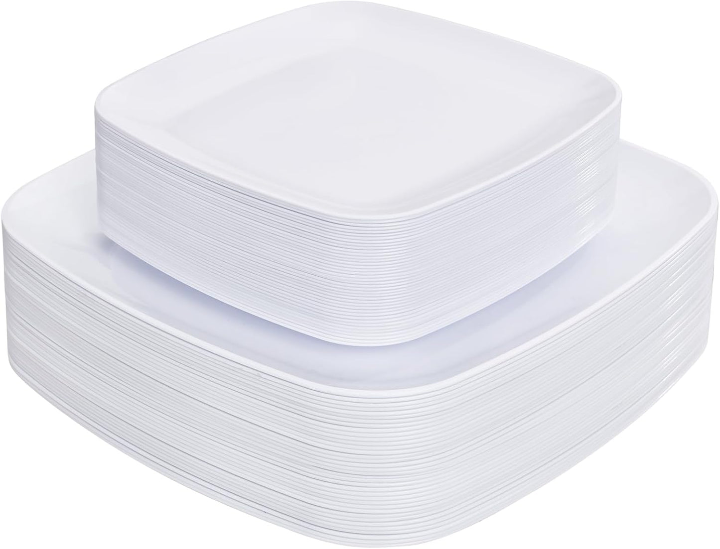 PULOTE 60PCS White Square Plastic Plates Disposable - Heavy Duty Party Plates Include 30 Dinner Plates,30 Dessert Plates for Parties&Weddings