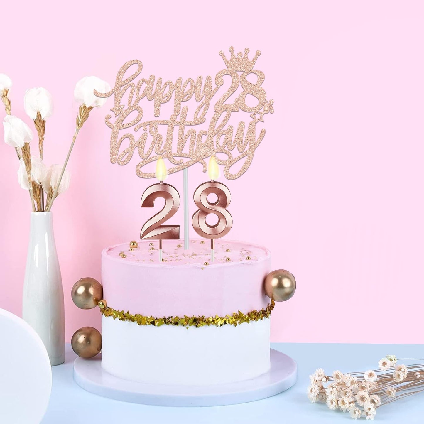 28th Birthday Decorations for Women with Birthday Sash and Tiara, Candles and Cake Topper, Gifts for 28 Year Old Woman