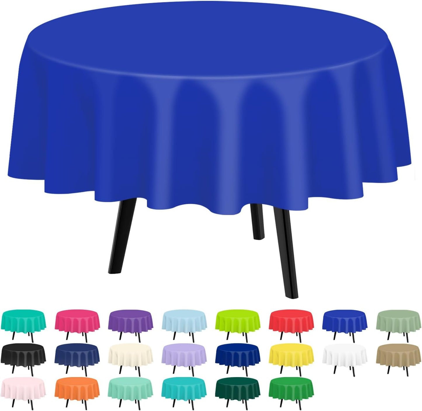 QIKSION Dark Blue Round Tablecloth 3 Pack, 84 Inch Plastic Table Cover Disposable for Parties