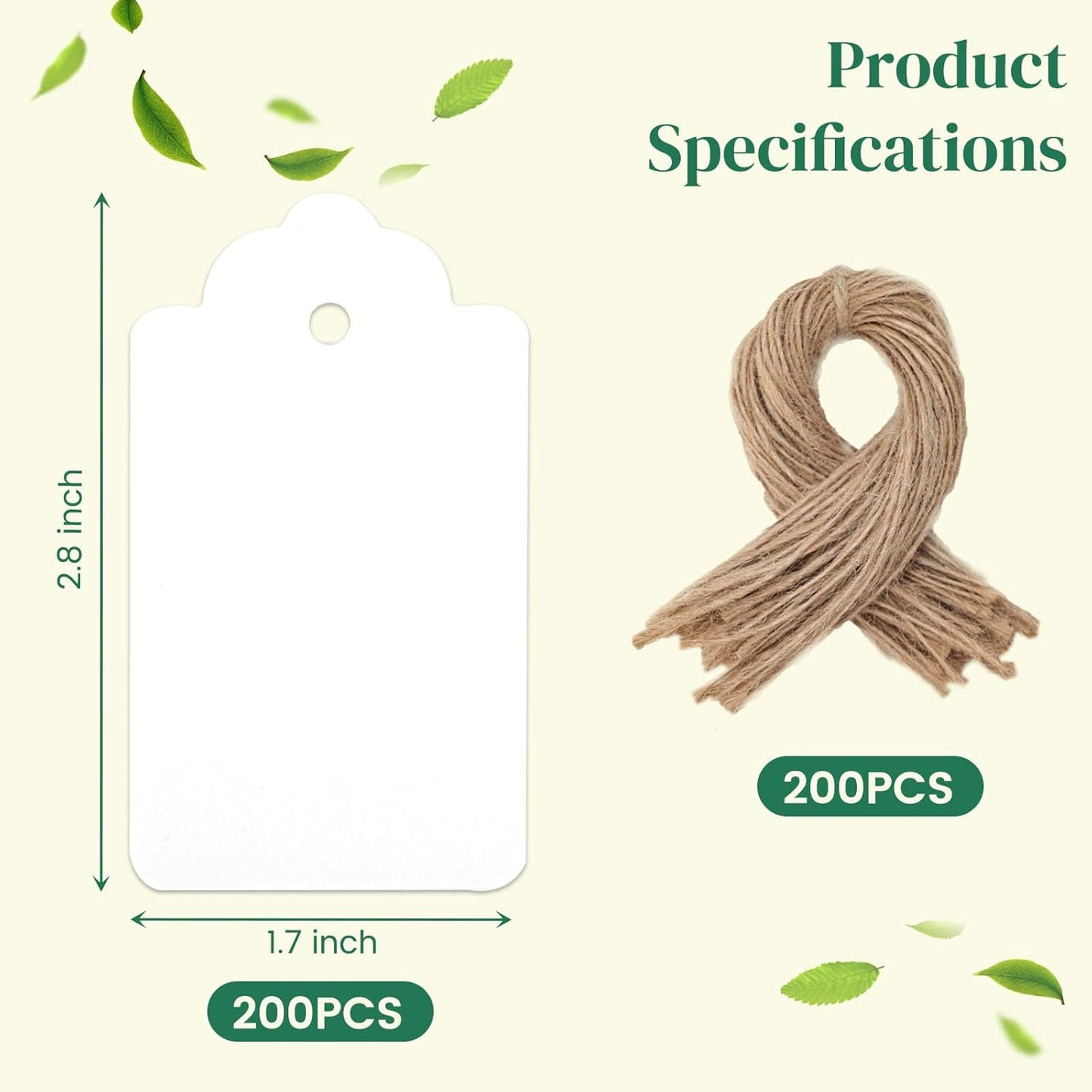 SallyFashion 200PCS Gift Tags, 2.8×1.7 Inch Hang Tags with String for Presents DIY Weddings Bridal and Baby Showers Birthdays