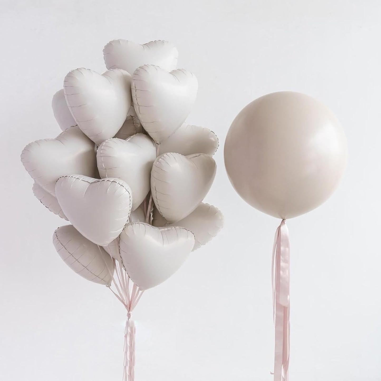 White Heart Balloons,10Pcs Cream White Foil Heart Shaped Balloons,18Inch Beige Helium Polyester Film Balloon for Valentines,Engagement,Birthday,Baby Shower,Wedding Party Decorations