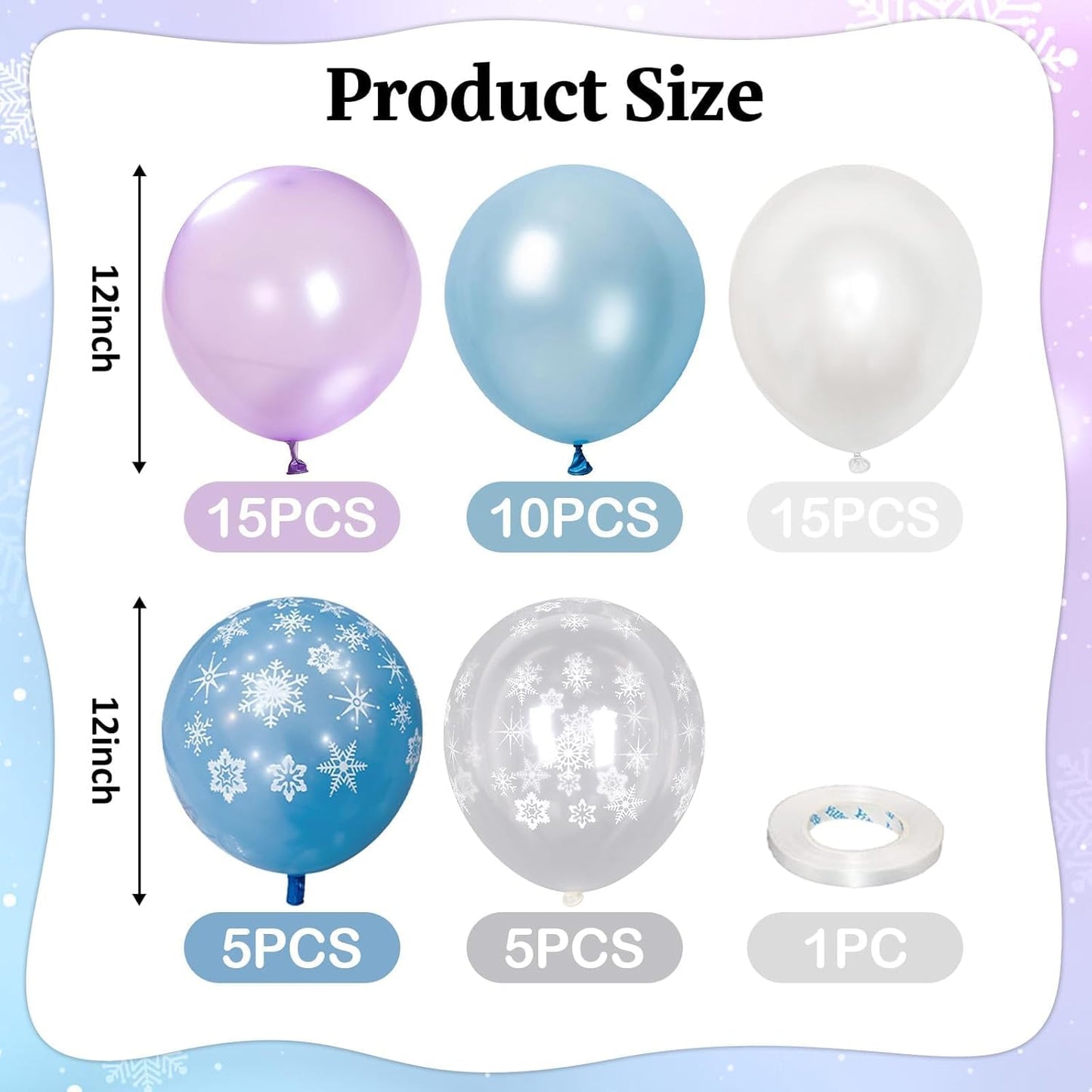 Pearl Purple and Blue Balloons 50pcs, Winter Wonderland Pearl Purple Blue White Iridescent Balloons with Snowflake Balloon for Girls Kids Ice Snow Theme Party Birthday Winter Baby Shower Decorations