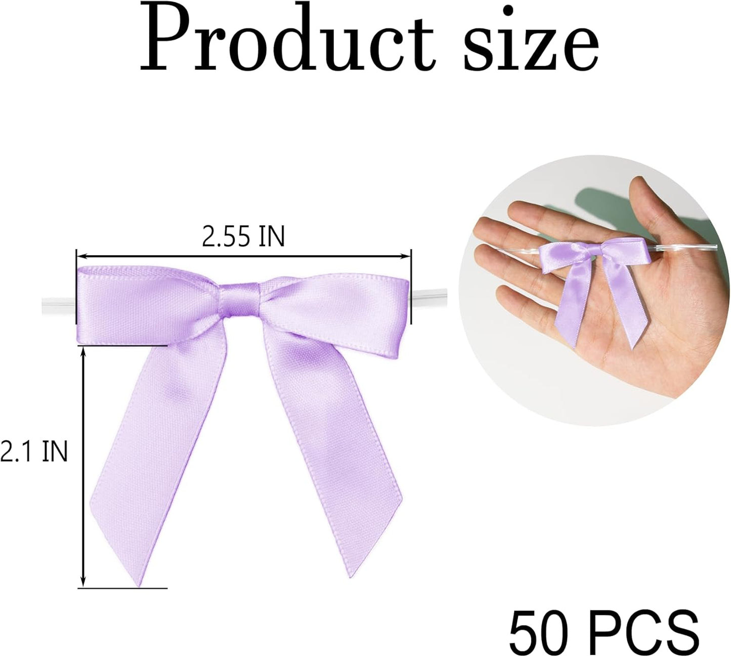 50Pcs Lilac Twist Tie Bows for Gift Wrapping 2.5" Satin Ribbon Bow for Treat Bags Cake Balloons Birthday Party Favors Wedding Decorations