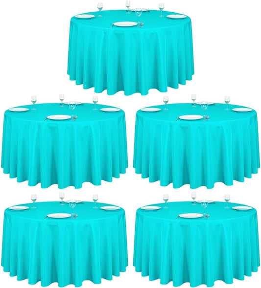 LTC LINENS 5 Pack 120 Inch Round Tablecloth Turquoise - Bulk for 60 Inch Round Table Floor Length - Washable, Wrinkle Resistant Polyester Fabric Cloth for Parties
