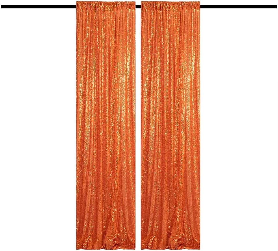 Orange Sequin Backdrop Curtains 2 Panels 2FTx8FT Glitter Orange Photo Backdrop Party Wedding Baby Shower Curtain Sparkle Photography Background