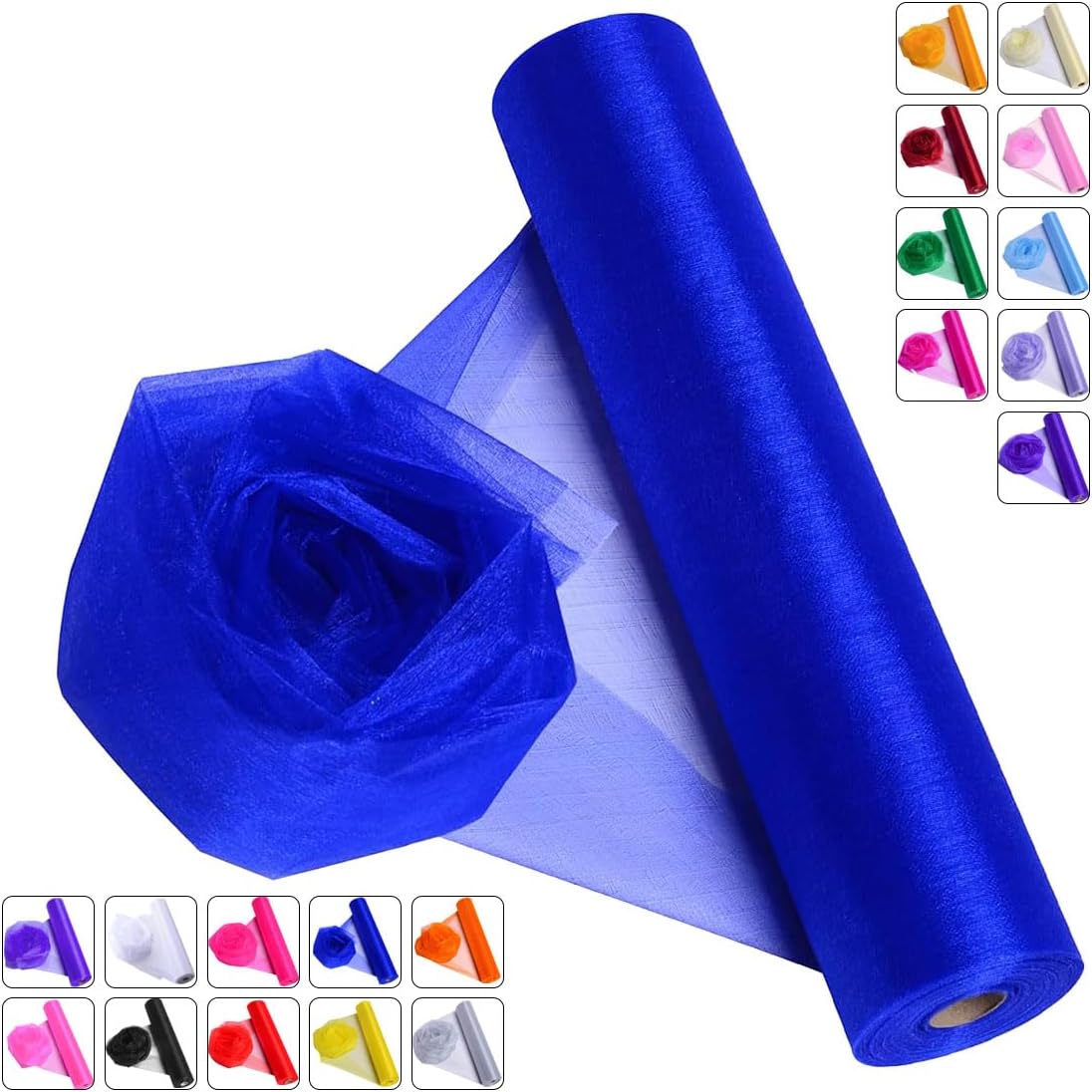 Crystal Organza Fabric Tulle - 16" by 50 Yards Sheer Fabric for Wedding Party Decoration Bridal Shower Tutu Roll Netting Spool Ribbon Wrapping (Royal Blue)