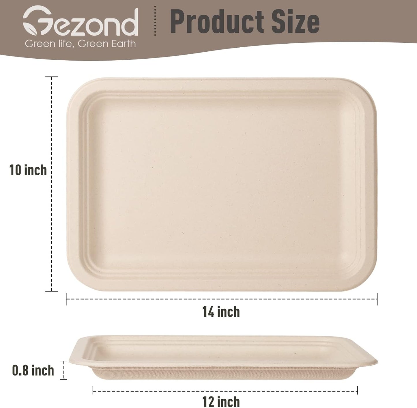 Gezond 50 Pack 14 Inch Disposable Food Trays Eco-friendly Heavy-Duty Large Paper Plates Compostable Sugarcane Platters for Crawfish Lobster Seafood Party Natural