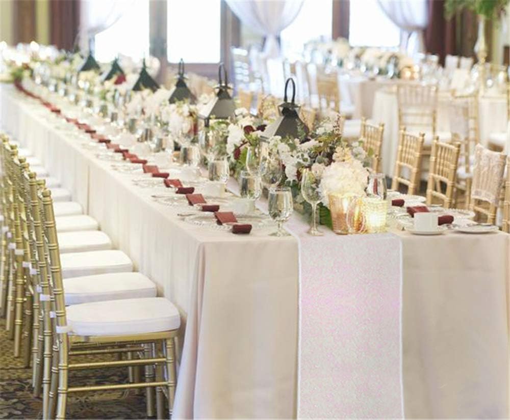 White Iridescent Sequin Table Runners 10 Pieces 12x108 Inches Glitter Table Cover for Wedding Birthday Banquet Party Table Decorations