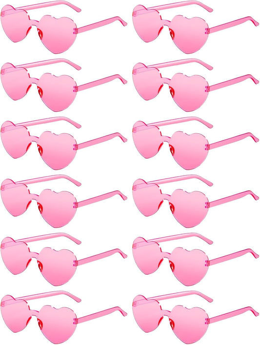 12 Pairs Heart Shaped Sunglasses for Women Colorful Glasses Fun Trendy Transparent Heart Sunglasses Party Favor (Pink)