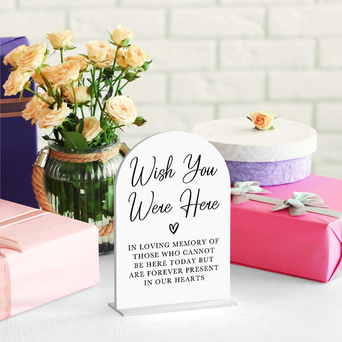 Acrylic Wedding Sign Wedding Signs for Ceremony Wish You Were Here Sign for Wedding Modern Calligraphy Arch Acrylic Table Top Sign for Wedding Reception and Event Party Table(white）