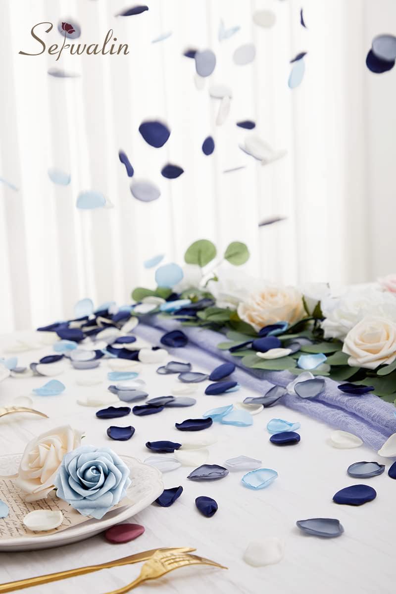 Serwalin 300Pcs Silk Rose Petals Flower Petals for Valentines Day Dusty Navy Blue Petals Flower Girl Petals for Weddings Proposal Flower Girl Basket Aisle Runner Bridal Shower (4 Color Mixes)