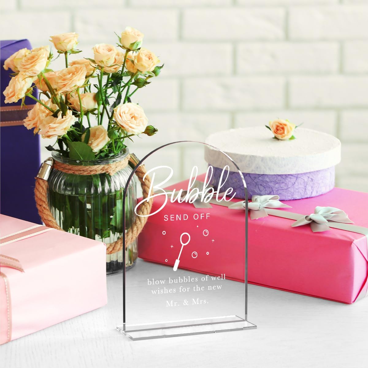 Acrylic Wedding Sign Wedding Signs for Ceremony Bubble Send Off Sign for Wedding Modern Calligraphy Arch Acrylic Table Top Sign for Wedding Reception and Event Party Table