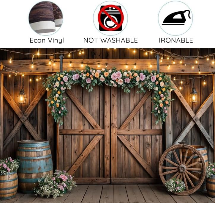 10x8ft Country Wedding Photography Backdrop Rustic Barn Door Photography Backdrop Farmhouse Pink Flower Cabin Wooden Birthday Baby Shower Wedding Bridal Party Banner Photo Booth Props Background