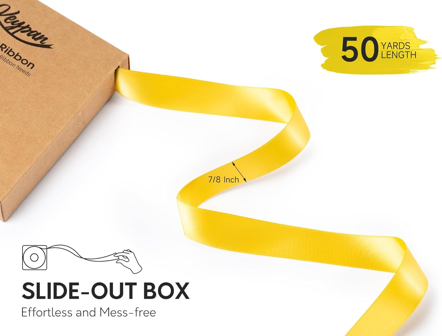 Yellow Ribbon 7/8 Inch x 50 Yards Double-Faced Satin Ribbons for Crafts Gift Wrapping Flower Bouquet Wedding Paper Holiday Decorating