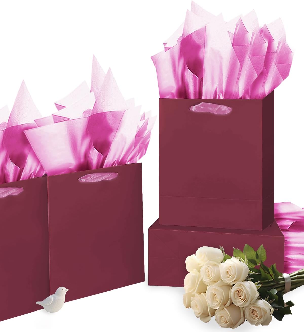 Gcardist Dark Purple Gift Bags with Tissue Paper for Wedding, Birthday, Party Supplies-7.9"x4.3"x9.6" Medium Size Cardboard Gift Bag（5pcs Bags +10pcs Tissue Paper ）