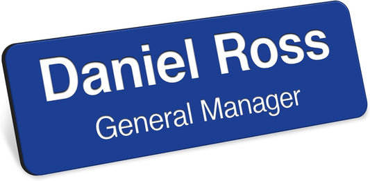 Name Tag, Magnetic Blue and White Name Tags, Personalized Name Tags, 1x3 Inches, Durable Engravable Impact Material, Made in The USA by My Sign Center