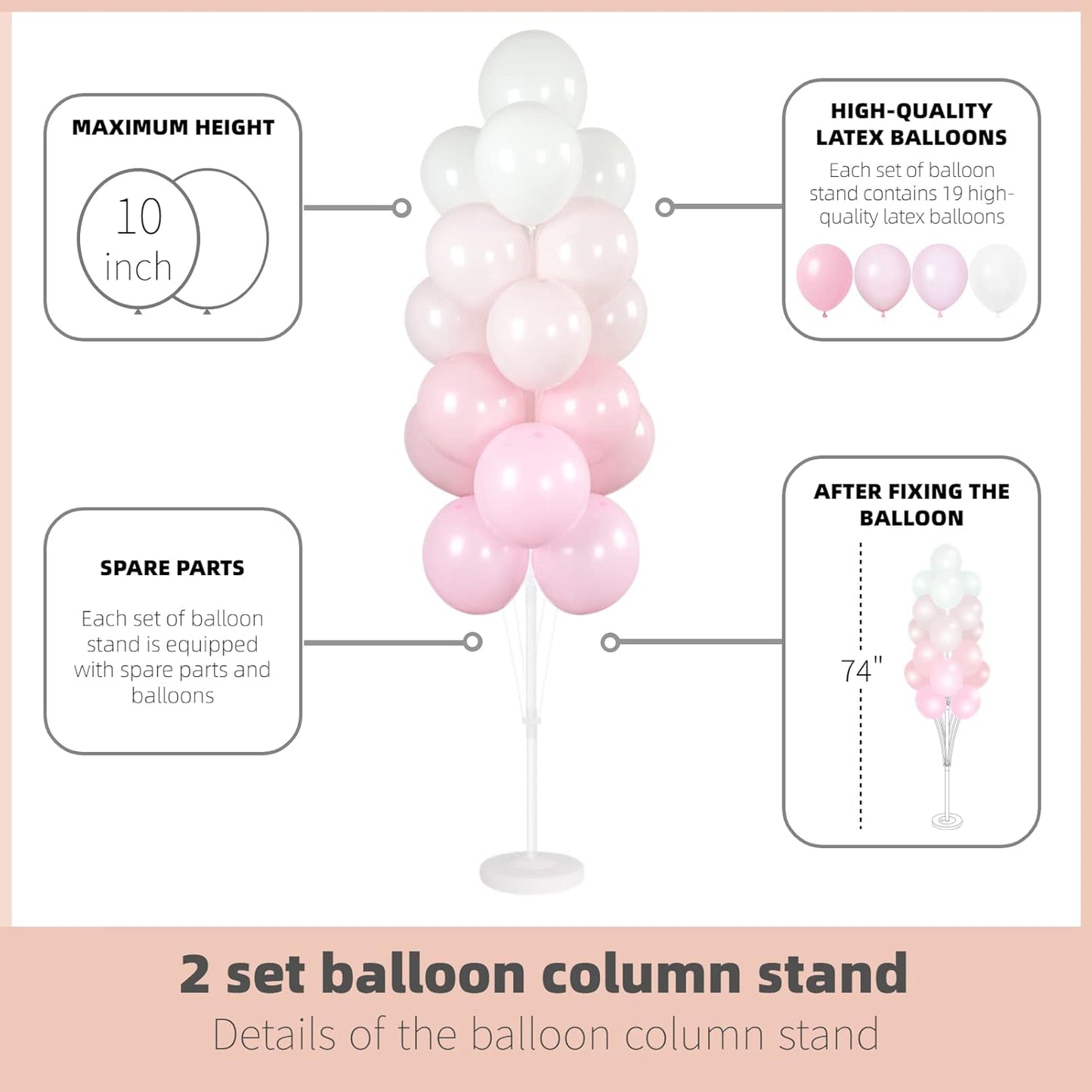 Balloon Column Kit Set of 2 With Baby Pink Chrome Balloons Included - with Base,Pole,Balloon Tower Backdrop Decoration for Wedding,Baby Shower, Birthday,Princess Party, or Bachelorette