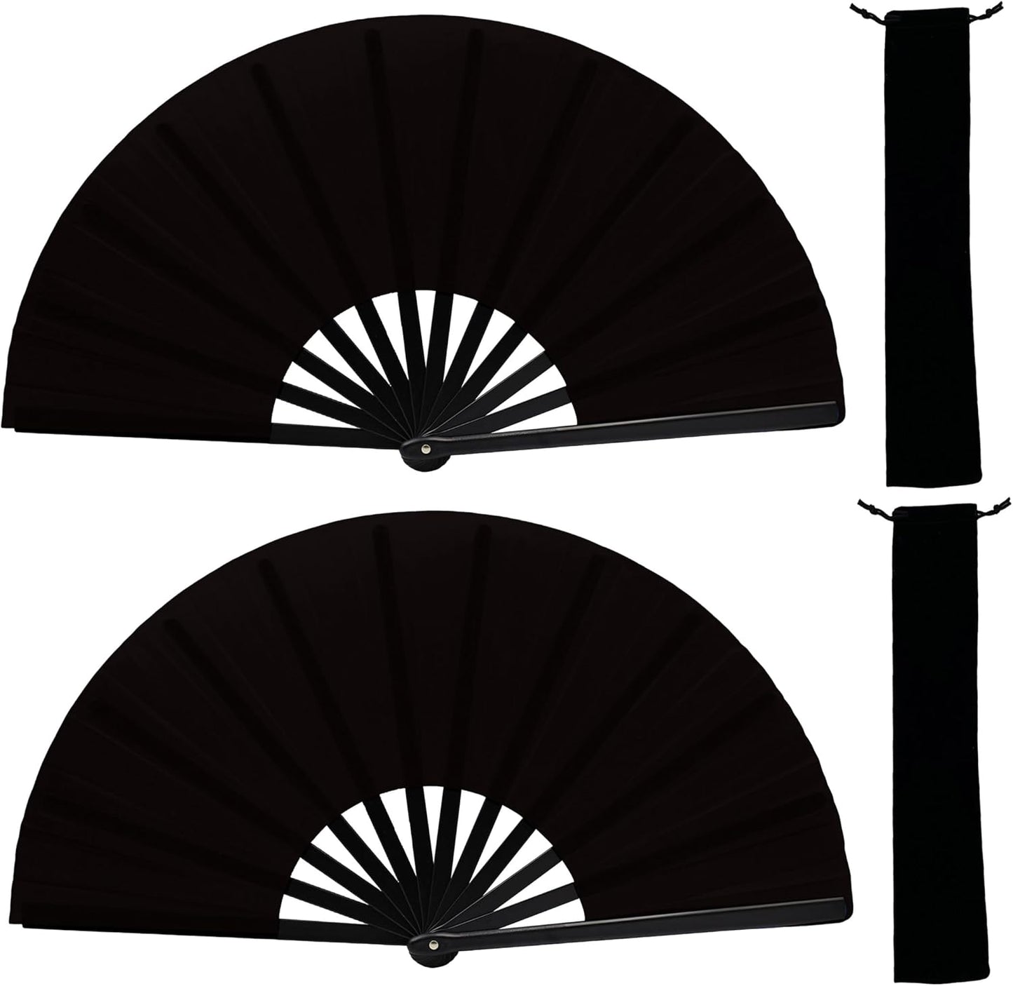 13inch Large Rave Fan Popping Clacking Fans for Line Dancing,Hand Fans for Women Foldable,Boots on The Ground Fan,Portable for Outdoor,Wedding,Party,Decoration (2pcs Black)