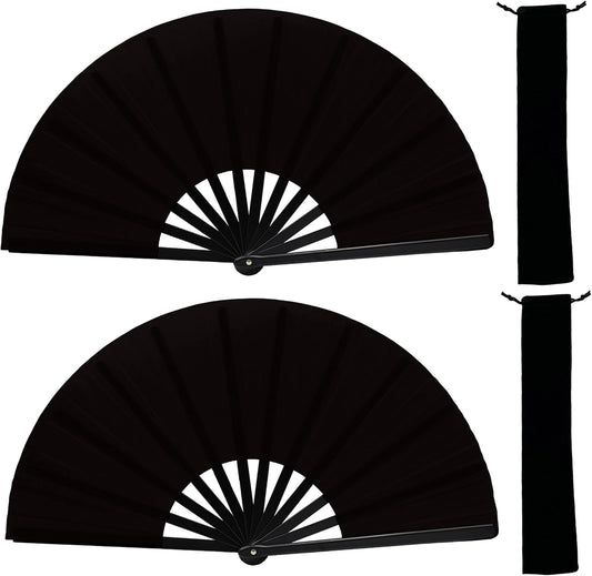 13inch Large Rave Fan Popping Clacking Fans for Line Dancing,Hand Fans for Women Foldable,Boots on The Ground Fan,Portable for Outdoor,Wedding,Party,Decoration (2pcs Black)