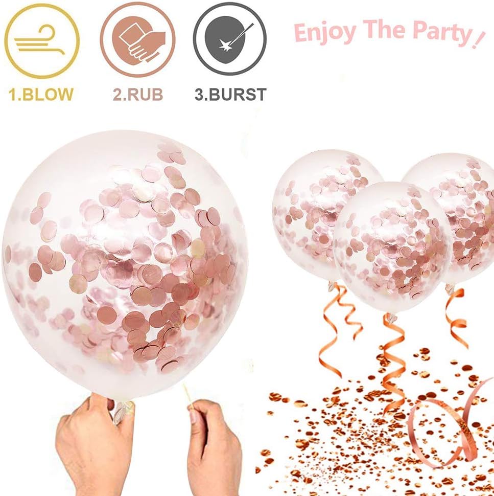Rose Gold Confetti Latex Balloons, 50pcs 12 Inch Party Balloons for Bridal Shower Wedding Birthday Engagement Decoration