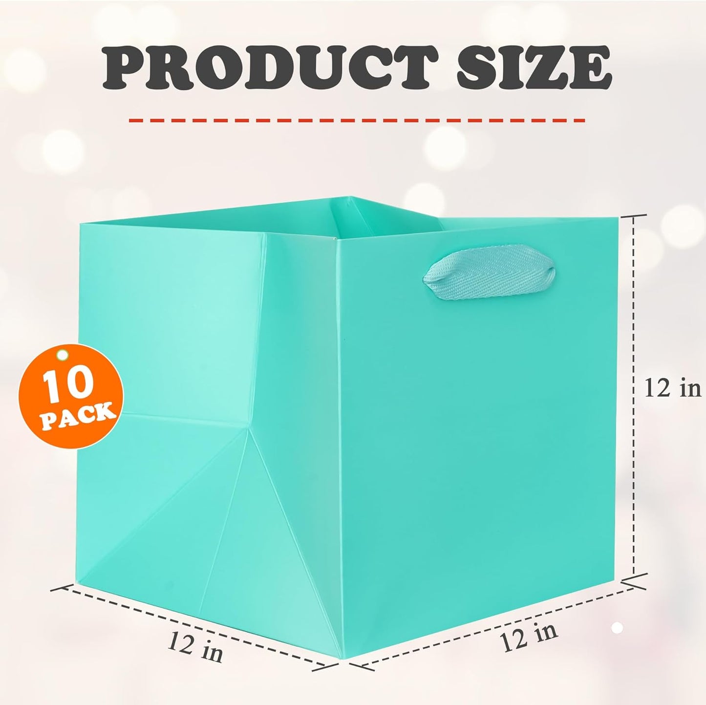ADIDO EVA Teal Blue Square Gift Bags Large Size Turquoise Square Bottom Paper Bags with Handles for Party Favor (12x12x12 In, 10 CT)