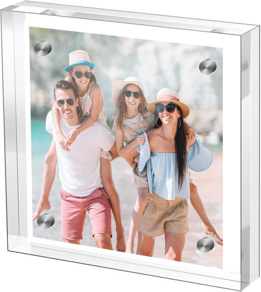 Small 4×4 Inches Acrylic Picture Frame,Clear Magnetic Picture Frame for Wedding,Double Sided Frameless Photo Frame for Desktop Free Standing,Display Stand Acrylic Frame