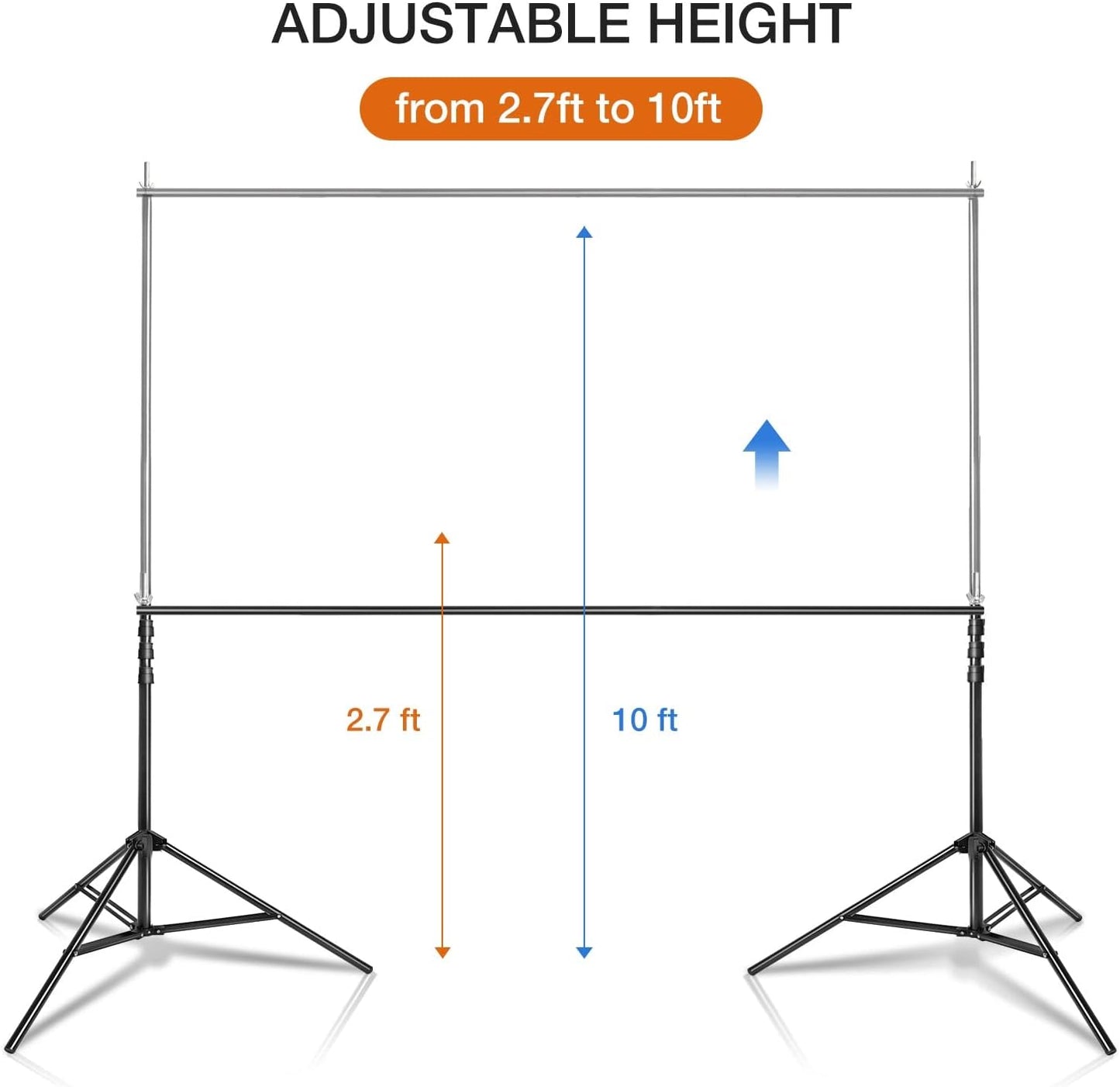 Yesker 10 X 10 ft Photo Video Studio Background Support Stand, Adjustable Heavy Duty Photography Backdrop Support System Kit for Photoshoot Party Video Creator
