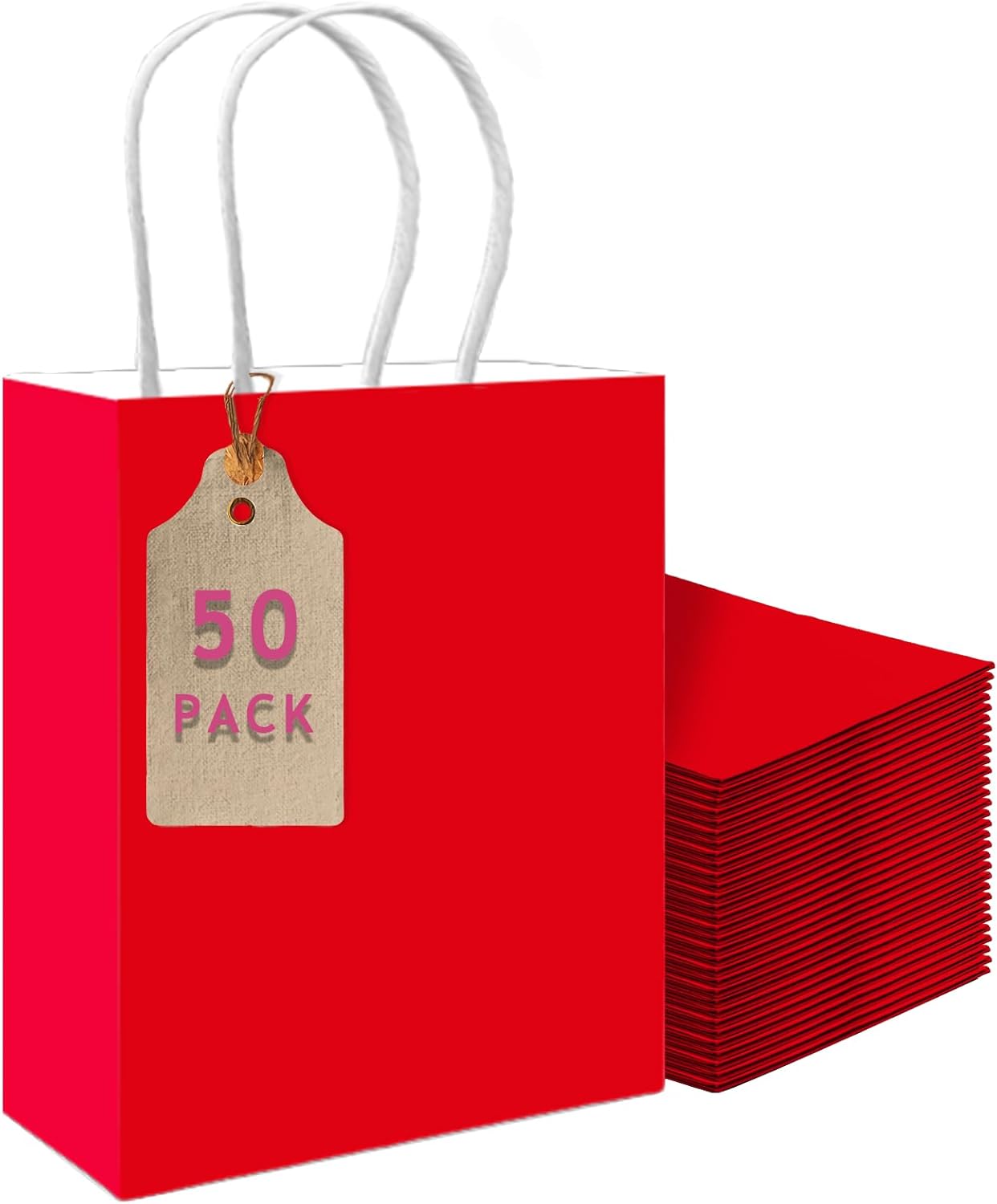 qiqee 50-Packs Red Paper Gift Bags with Handles Bulk 11"x8.3"x4.3" Medium Size Paper Bags Multiple Uses
