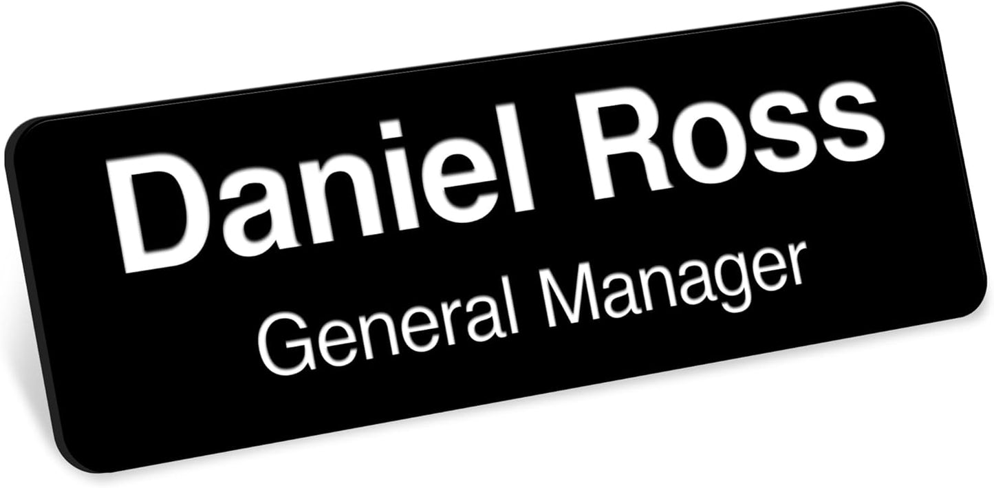 Name Tag, Magnetic Black and White Name Tags, Personalized Name Tags, 1x3 Inches, Durable Engravable Impact Material, Made in The USA by My Sign Center