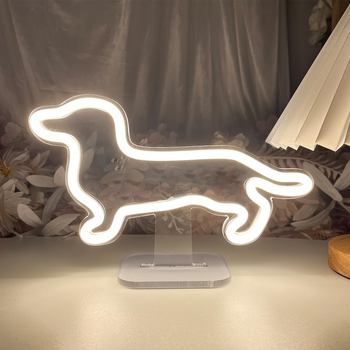 Dog Table Number Neon Sign Desk Lamp Night Light Wedding Letter LED Neon Sign Wedding Table Decorations Neon Light Shop Bedroom Home Room Decor Christmas Party Warm White USB 25×16 CM