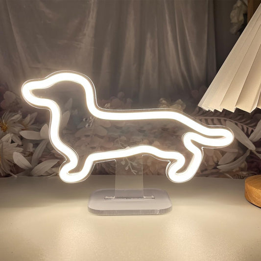 Dog Table Number Neon Sign Desk Lamp Night Light Wedding Letter LED Neon Sign Wedding Table Decorations Neon Light Shop Bedroom Home Room Decor Christmas Party Warm White USB 25×16 CM