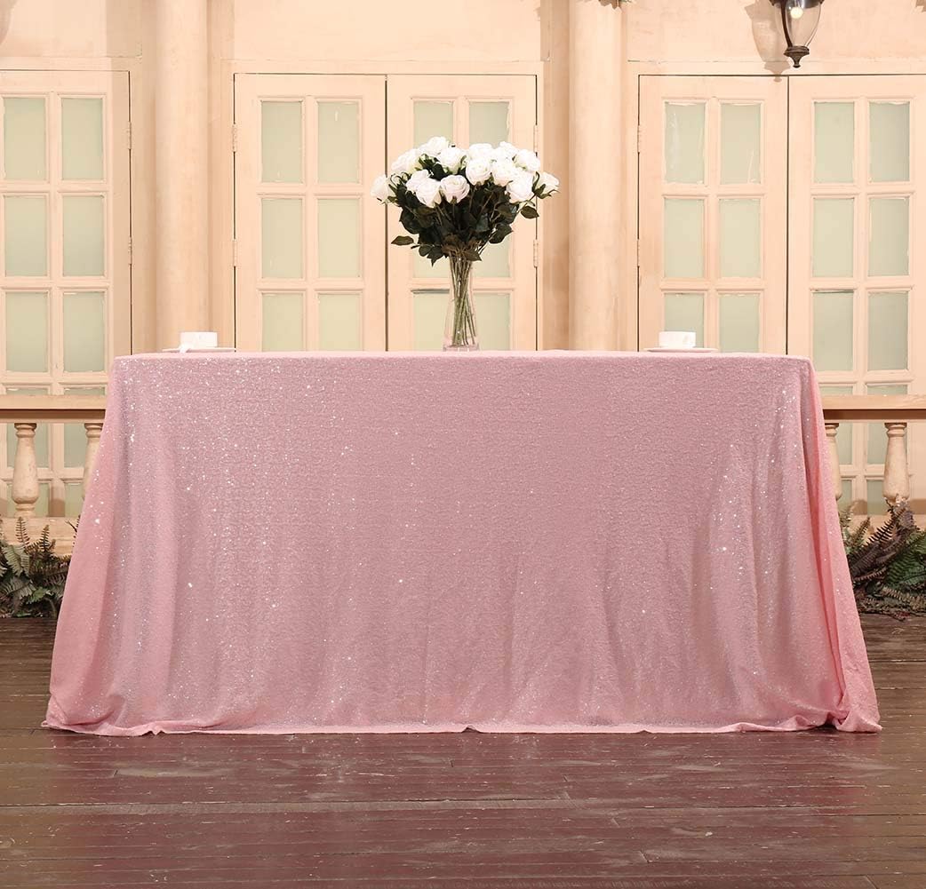 SquarePie Sequin Tablecloth 50 x 72 Inch Pink Sparkly Table Linen for Wedding Party