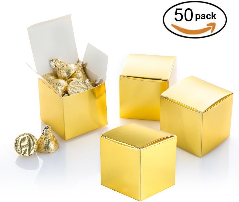 AWELL Gold Gift Candy Box Bulk 2x2x2 inch Small Party Favor Box, Gold Glitter, Pack of 50