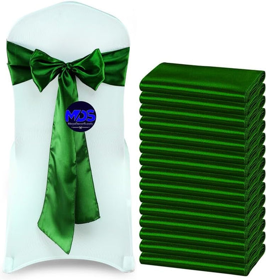 MDS Pack of 300 PCS Satin Chair Sashes Charmeuse Sateen Dining Chair Bows Ribbon Ties Back Sash for Wedding Party Birthday Home Hotel Restaurant Banquet Decoration (7 x 108 Inch, Green)