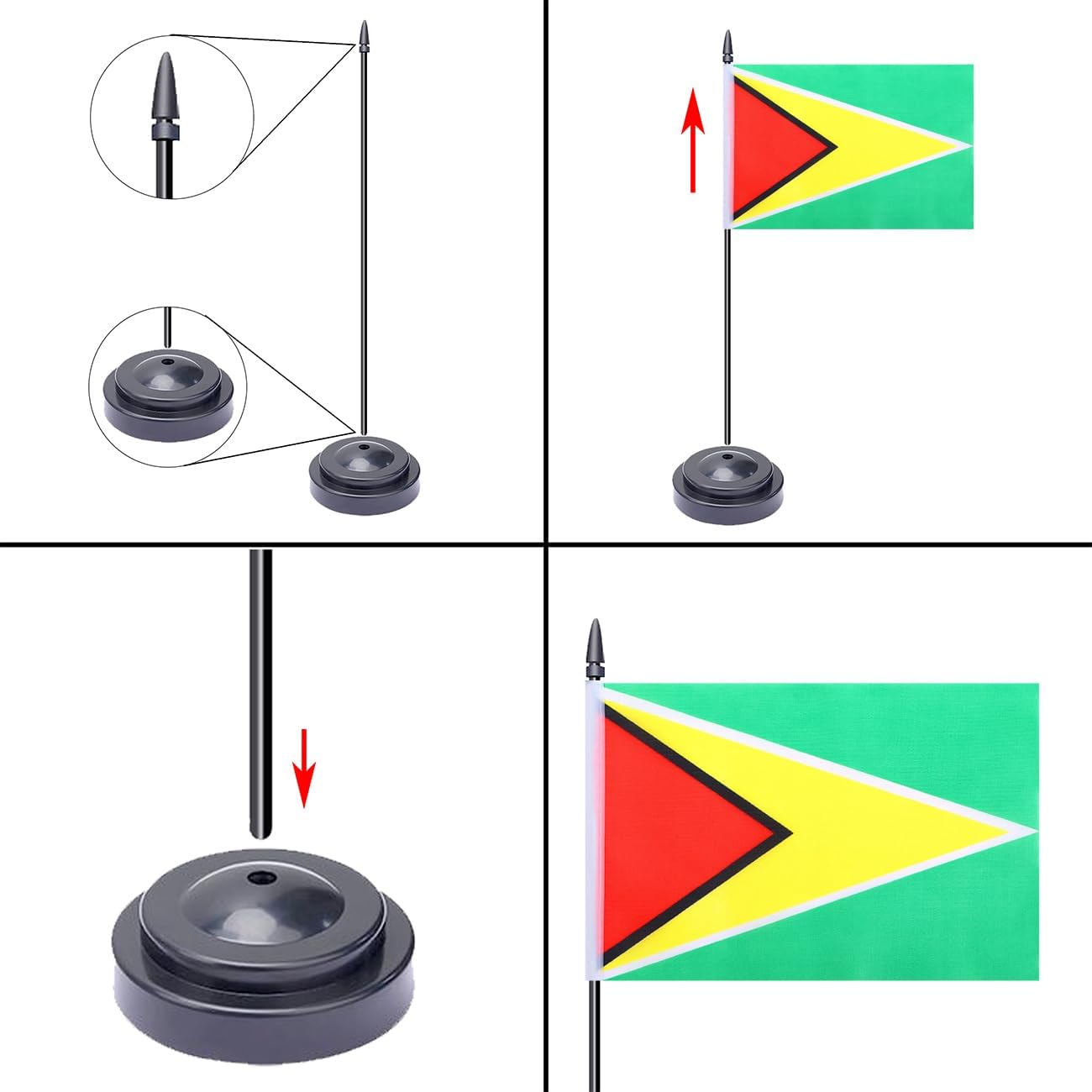 WXTWK 2 Pack Guyana Flag Guyana Deluxe Desk Flag Set - Mini Small Guyanese Table Office Flags with Black 12" Solid Pole Stand Base Classroom Meeting Desktop Decorations