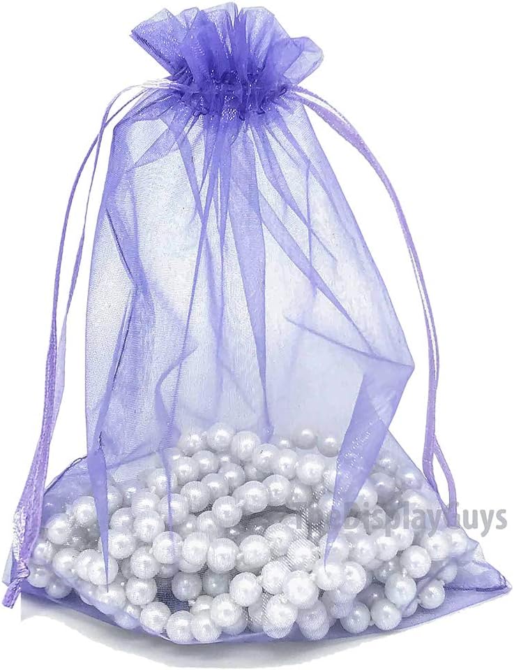 TheDisplayGuys 48-Pack 6x8 Lavender Sheer Organza Gift Bags with Drawstring, Jewelry Candy Treat Wedding Party Favors Mesh Pouch