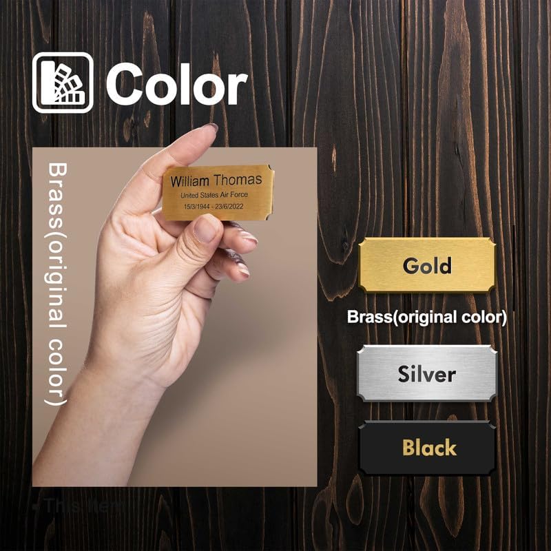 Personalized Name Plates, Deep Engraved Plaque, Brass Trophy Plates Engraved, Custom Name Plate with Adhesive Backing or Screws, 3" W x 1.2" H