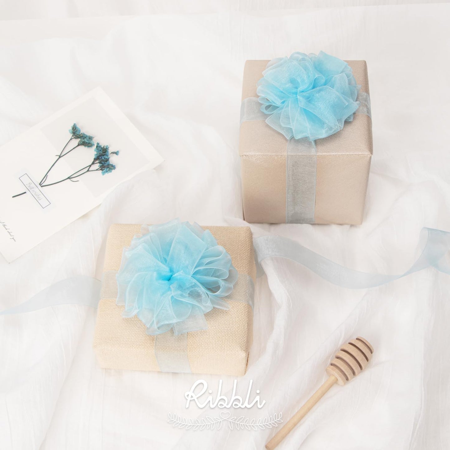 Ribbli Light Blue Organza Ribbon,1/2 Inches x Continuous 50 Yard,Light Blue Sheer Ribbon for Gift Wrapping,Cookie Wrapping,Wedding Decoration,All Crafting and Sewing