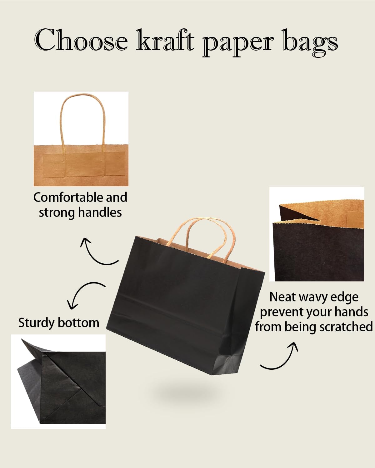 qiqee 50-Packs Black Paper Gift Bags with Handles Bulk 12.6"x4.3"x10" Wide Large Size Party Favor Bags Multiple Uses