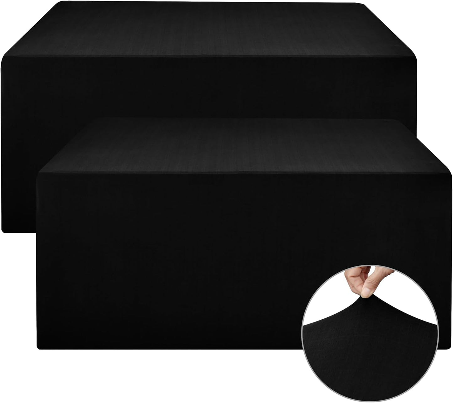 Nasitos Spandex Fitted Table Covers for 8 Foot Tables - 96 x 30 Inch - 2 Pack Black Stretch Table Clothes, Rectangle Fabric Tablecloths for Parties, Trade Show, Craft Show, Birthday