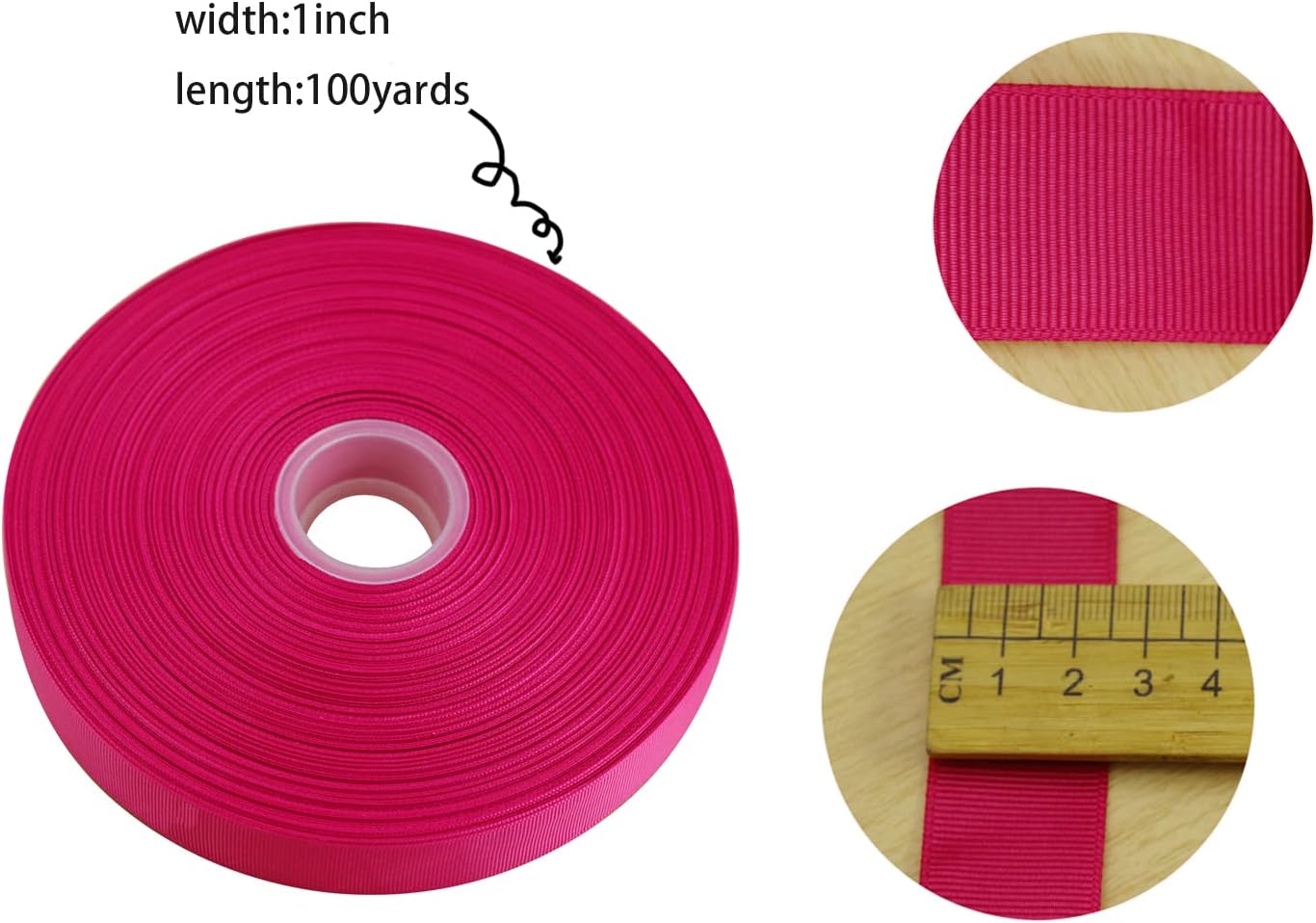 Jesep One Roll 100 Yards Soild Grosgrain Ribbon Boutique Gift Wrapping Package Ribbon, DIY Crafts Bow Hair Headband Accessories Assorted Ribbon #188(1" 25mm, Rose)